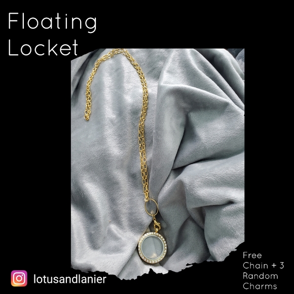 Floating Locket w/Chain Plus 3 Random Charms - Picture 1 of 4